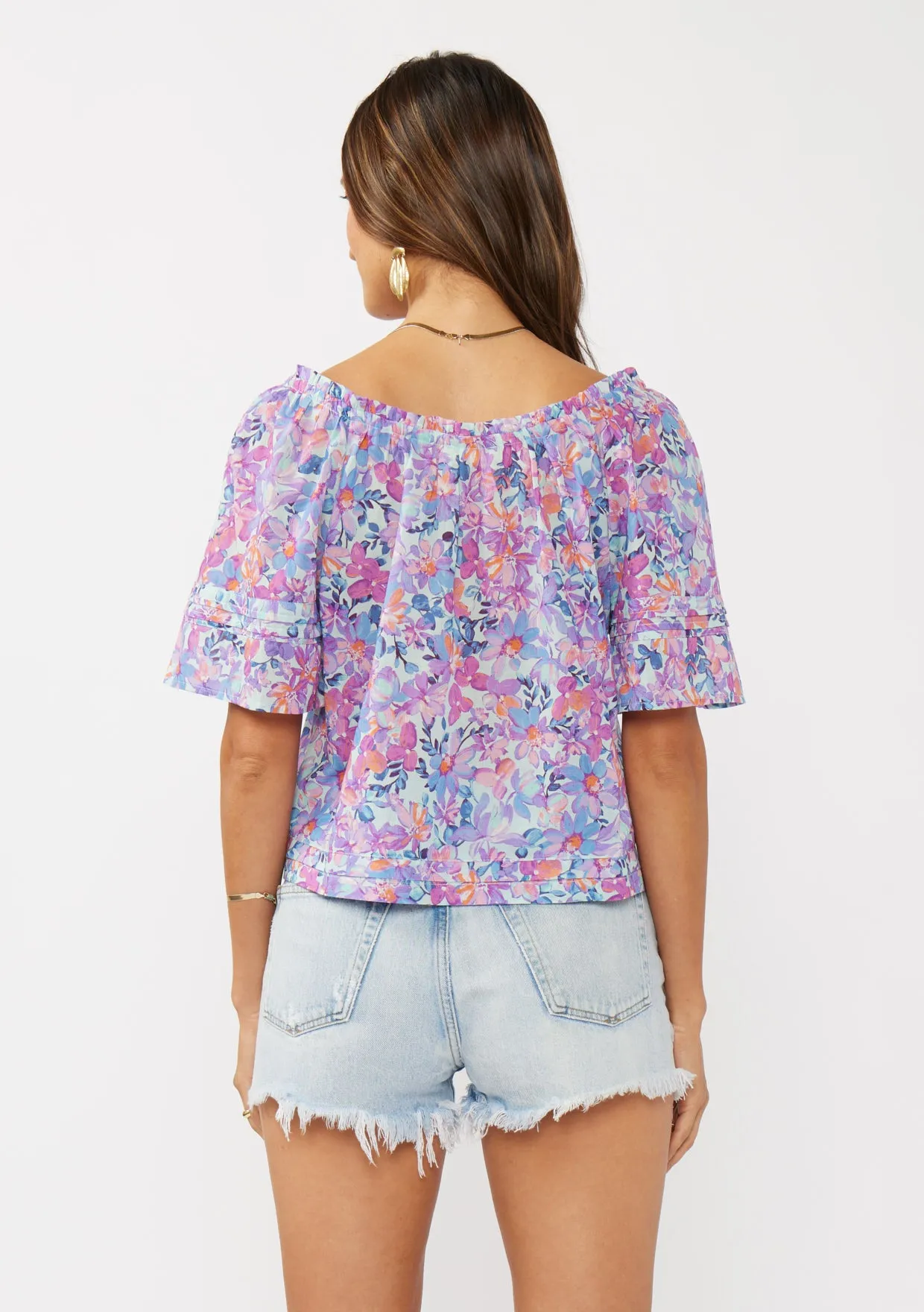 Short Sleeve Floral Raglan Top with Adjustable Tie