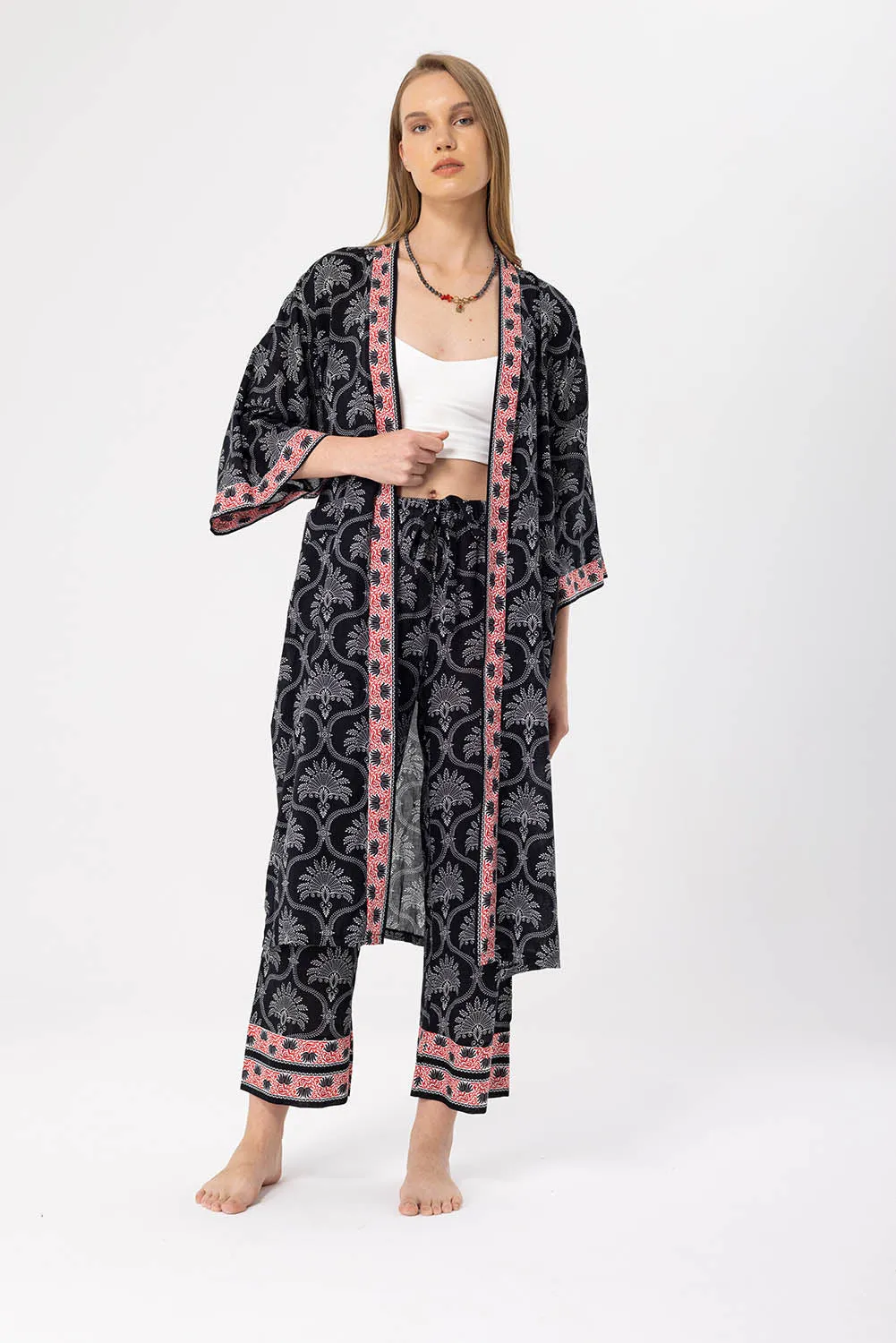 Siyah Desenli Elissa Kimono