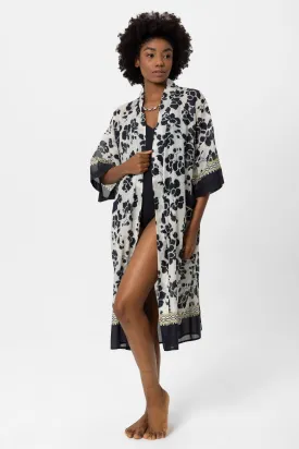Siyah, çiçek desenli Elissa Kimono