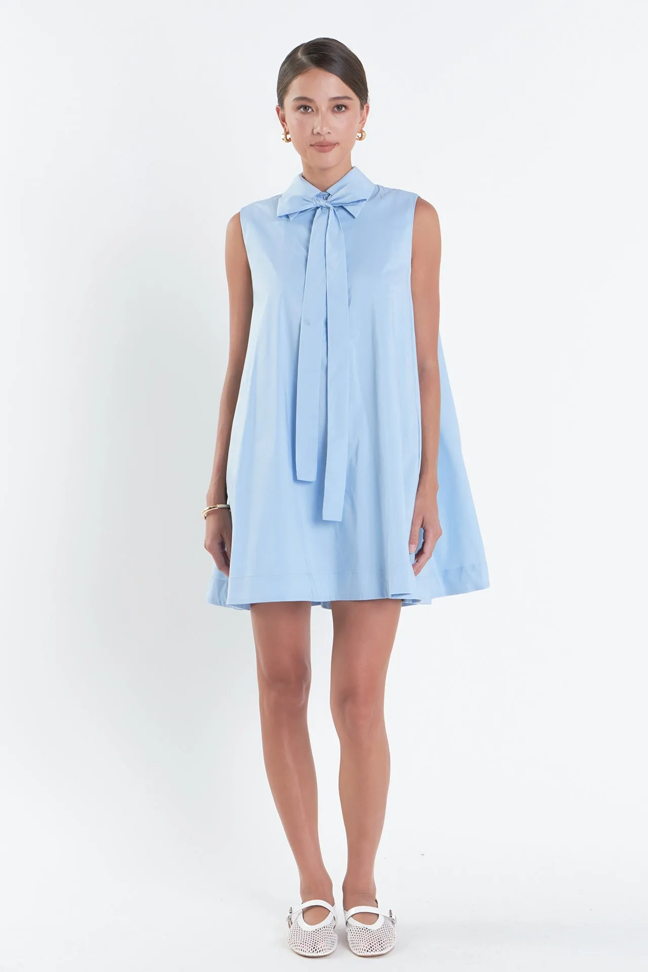 Sleeveless Bow Shirt Dress