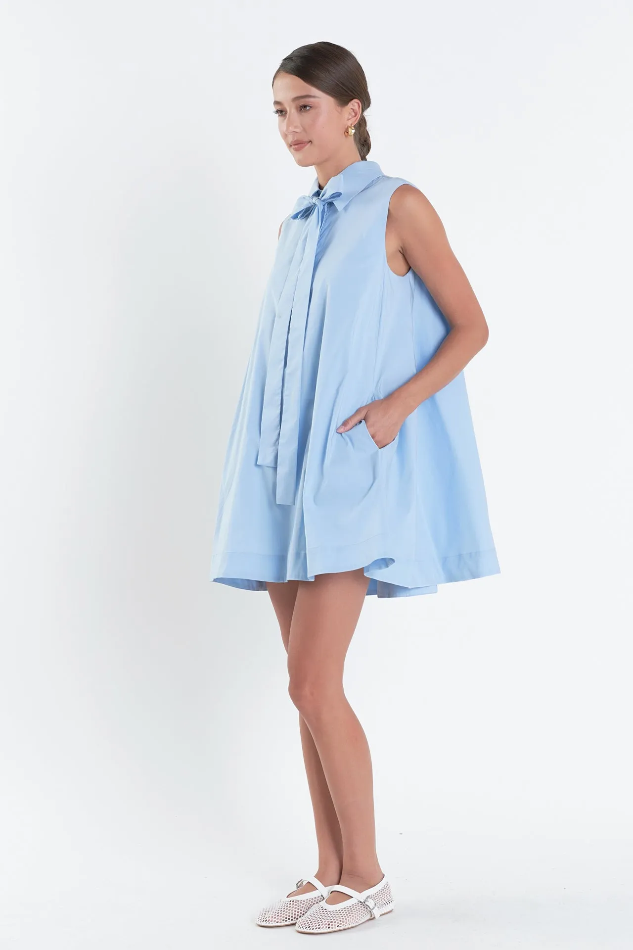 Sleeveless Bow Shirt Dress