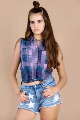 Sleeveless Plaid Shirt