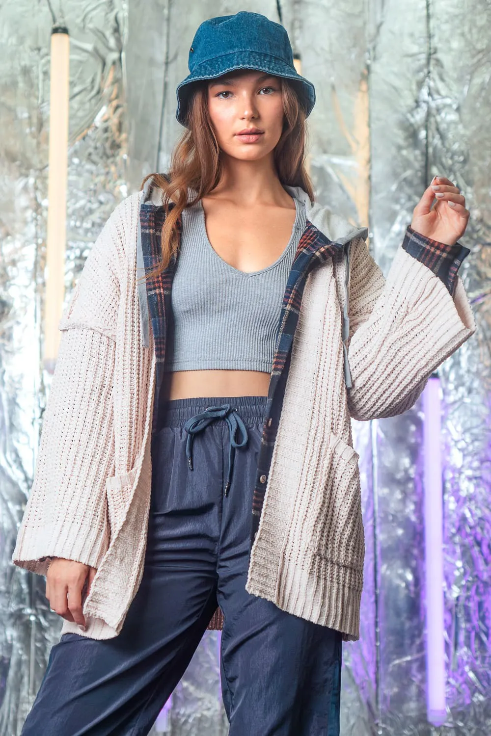 Soft solid chunky sweater cardigan - Cream