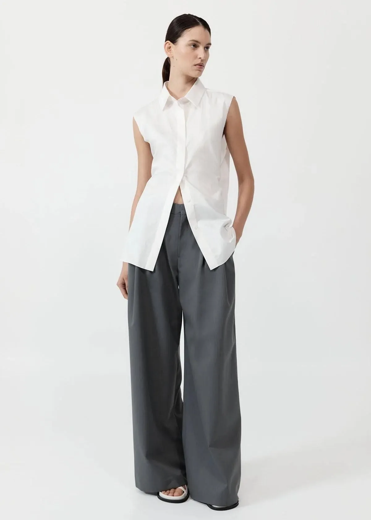 ST. AGNI Cotton Belted Sleeveless Top - White