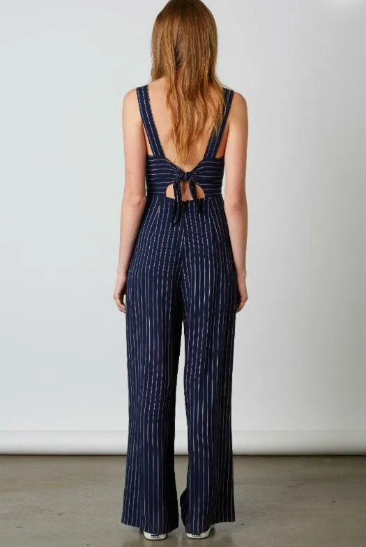 Stevie Navy Striped Apron Tie Back Jumpsuit