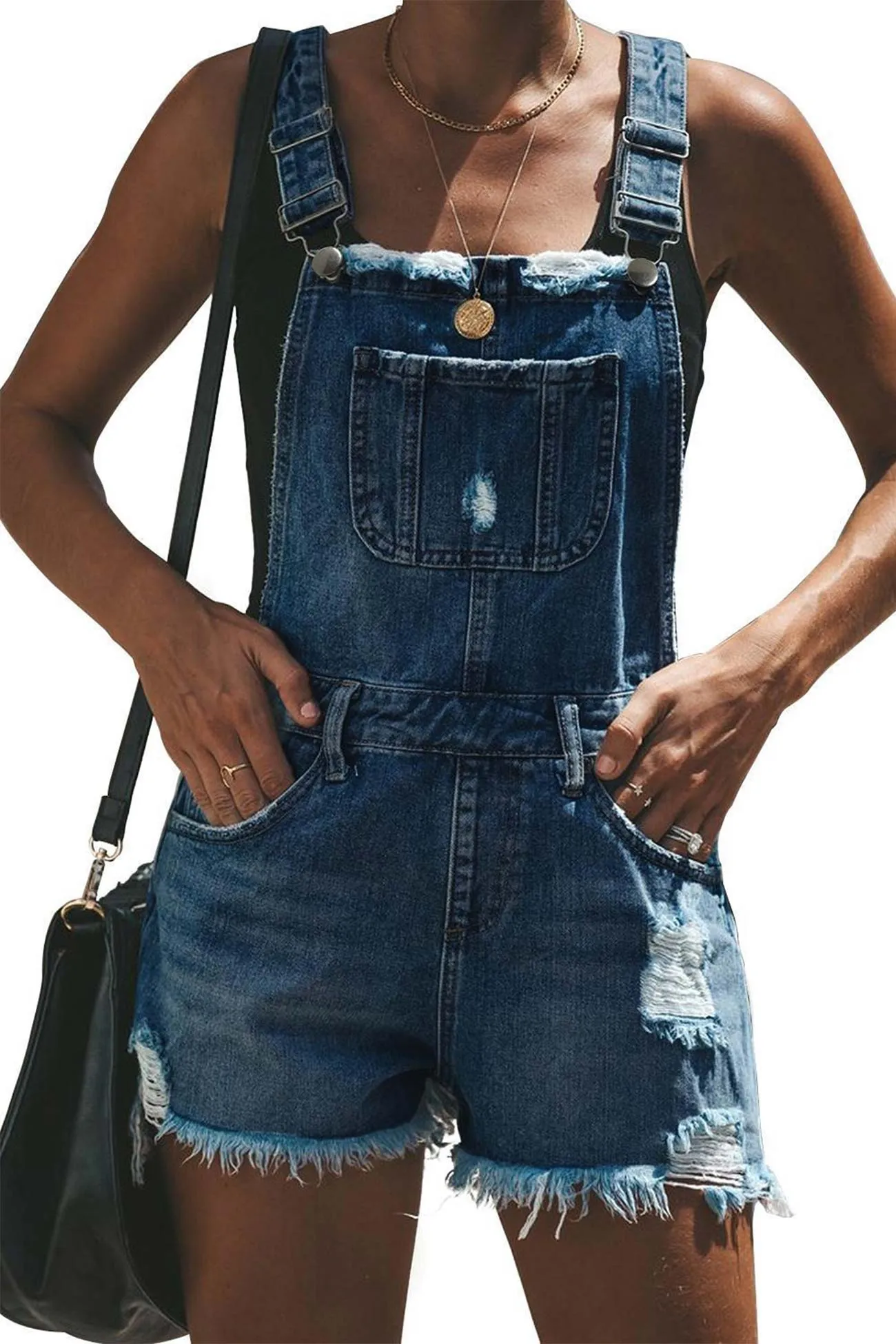 TastyHottie - Crochet Trim Ripped Denim Shortalls