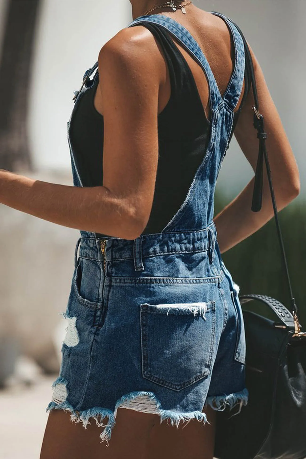 TastyHottie - Crochet Trim Ripped Denim Shortalls