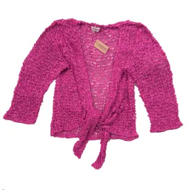 Tie Front Popcorn Sweater Shrug (Fuchsia)