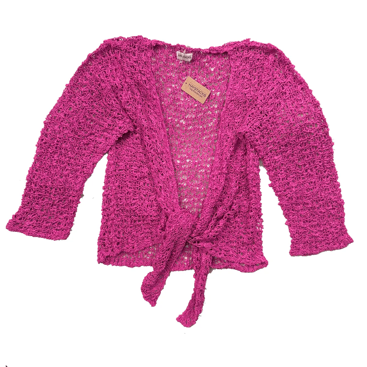 Tie Front Popcorn Sweater Shrug (Fuchsia)