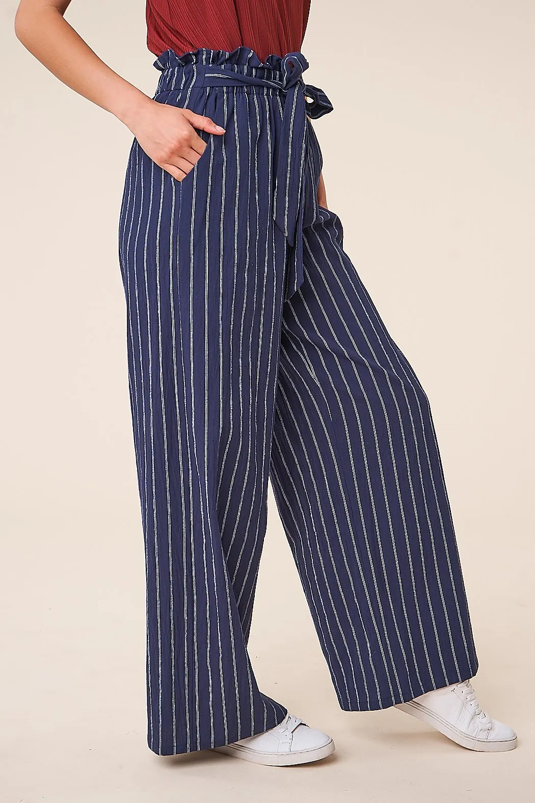 Tonga Striped Wide Leg Paper Bag Pants