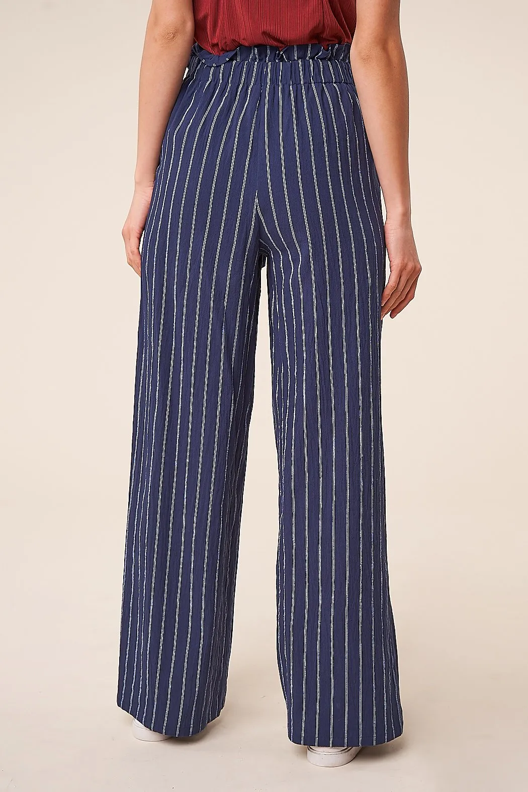 Tonga Striped Wide Leg Paper Bag Pants