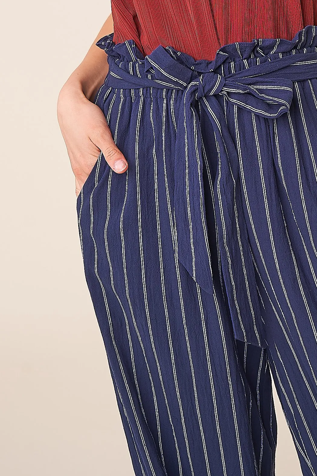 Tonga Striped Wide Leg Paper Bag Pants