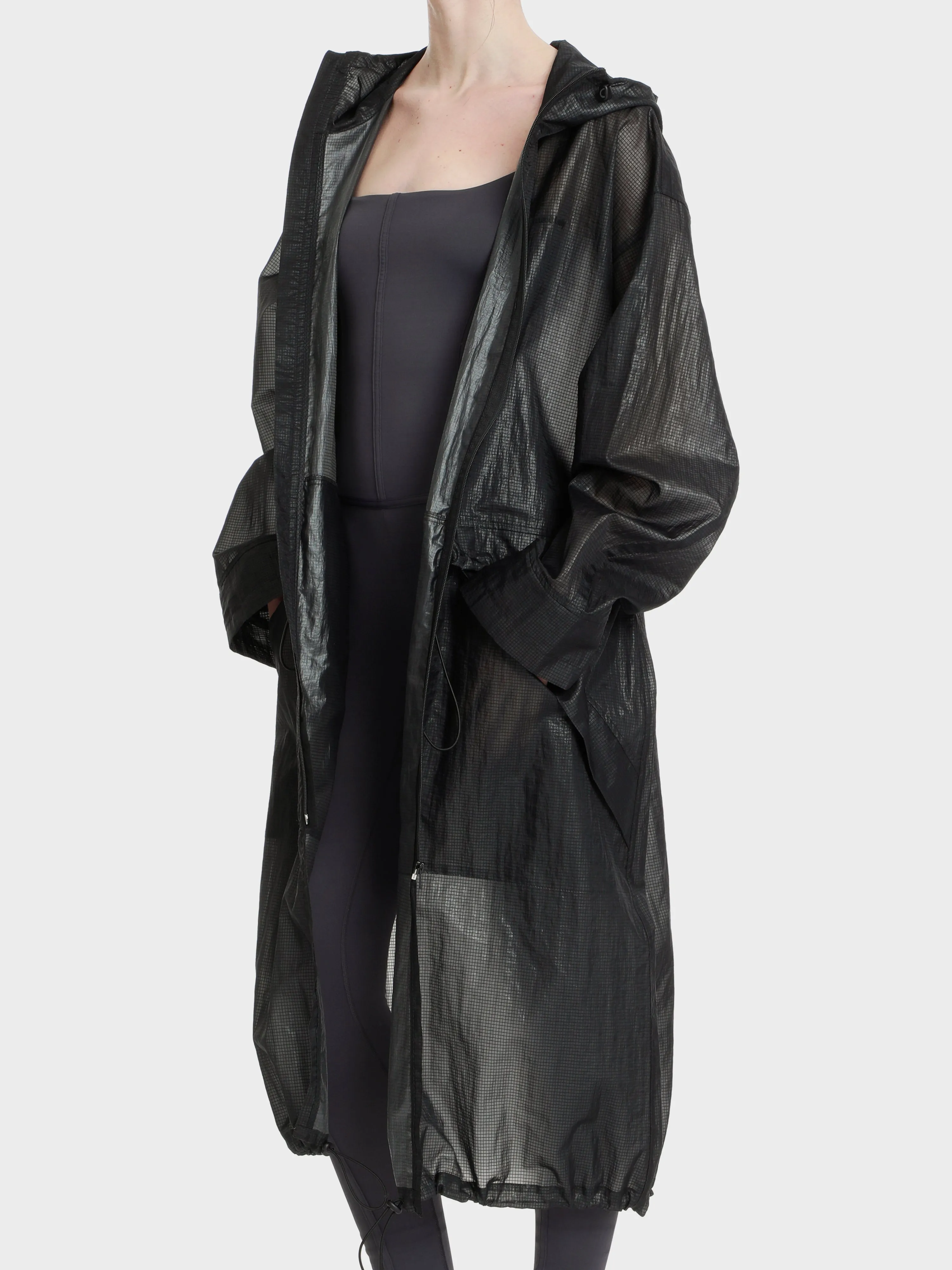 Unisex hi tec zip adjustable ripstop long transparent windbreaker