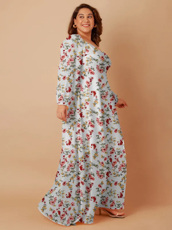 White Floral Print Wrap Maxi Dress