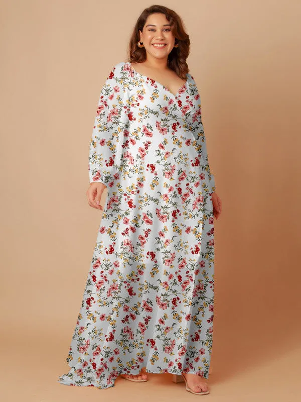 White Floral Print Wrap Maxi Dress