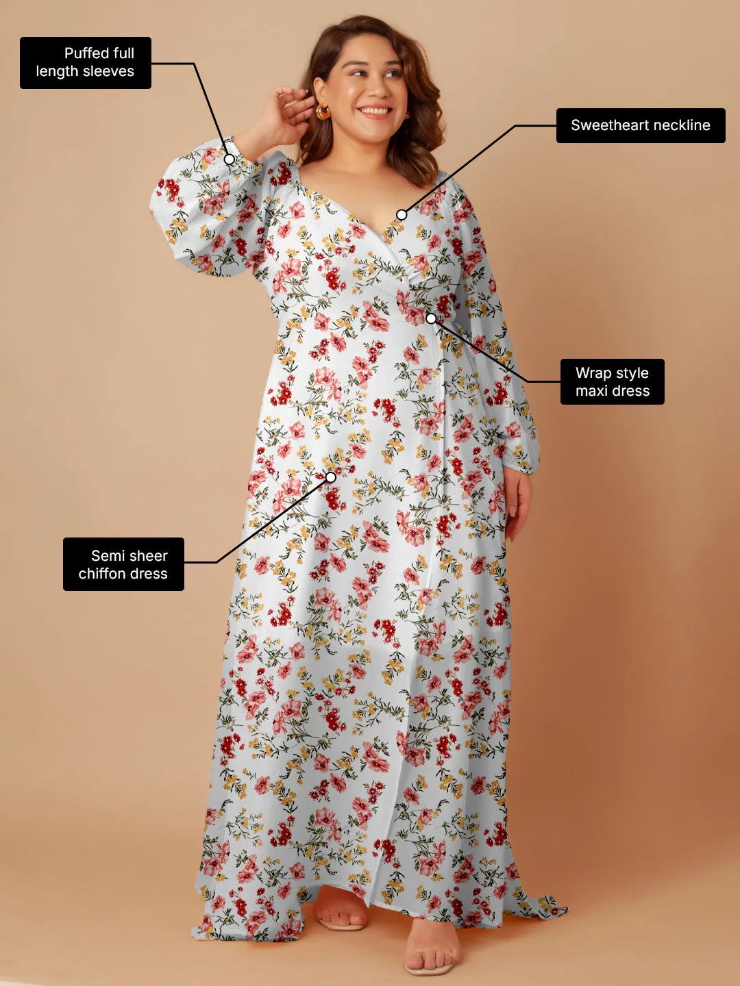 White Floral Print Wrap Maxi Dress