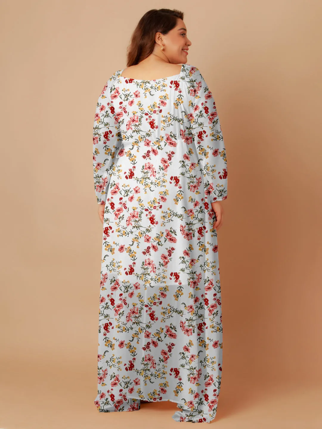 White Floral Print Wrap Maxi Dress