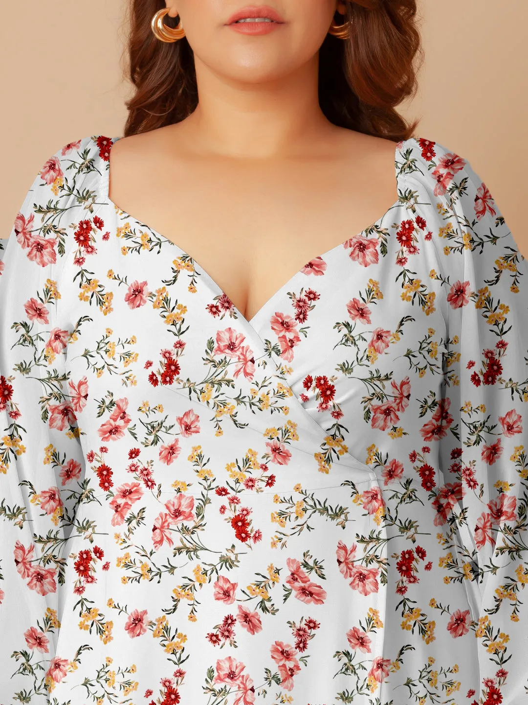 White Floral Print Wrap Maxi Dress