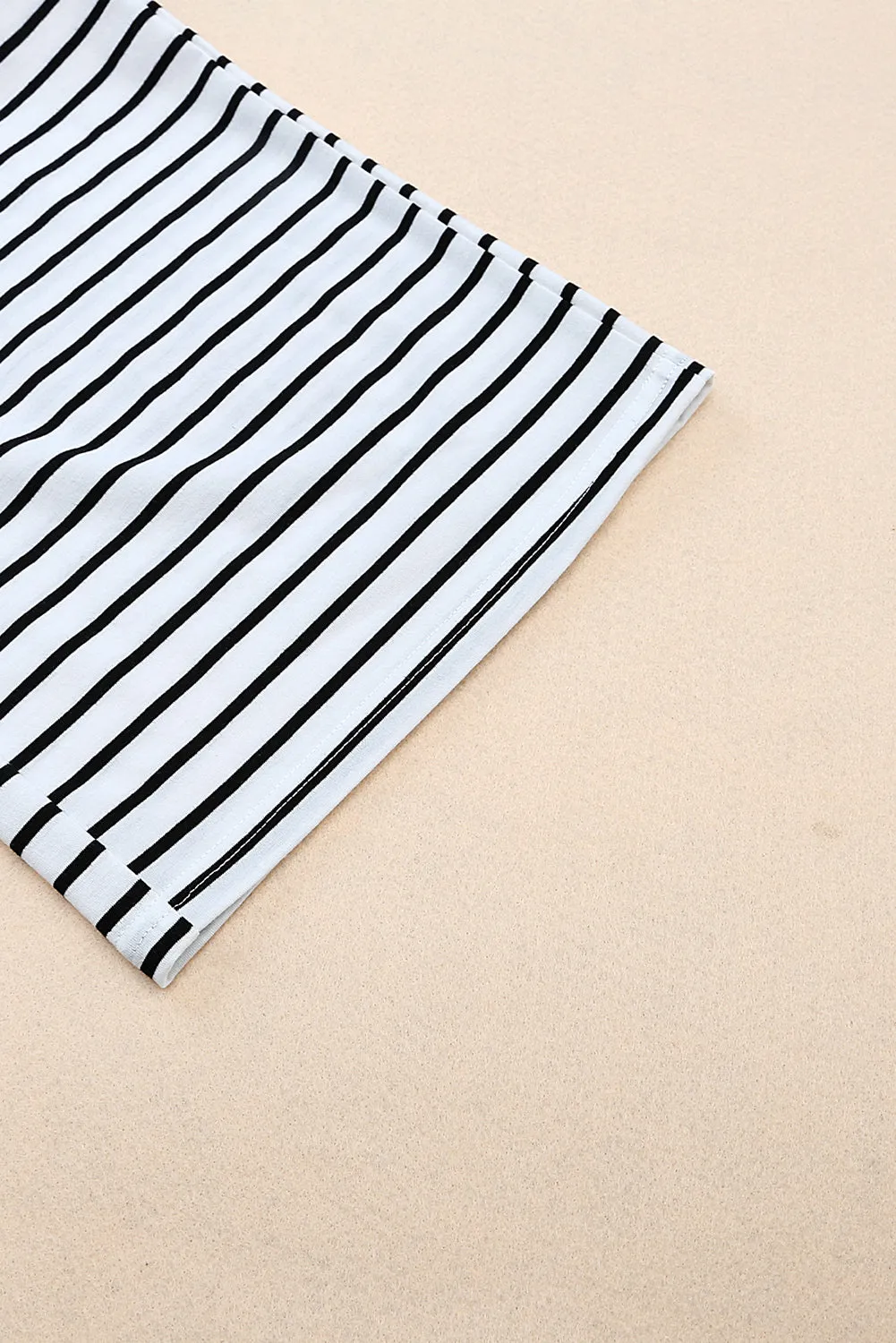 White Striped Casual Drawstring Wide Leg Pants with Pockets
