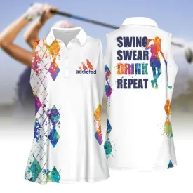 wing Swear Drink Repeat Women Short Sleeve Polo Shirt, Sleeveless Polo Shirt, Ladies Sleeveless Golf Shirt