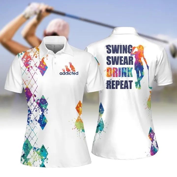 wing Swear Drink Repeat Women Short Sleeve Polo Shirt, Sleeveless Polo Shirt, Ladies Sleeveless Golf Shirt