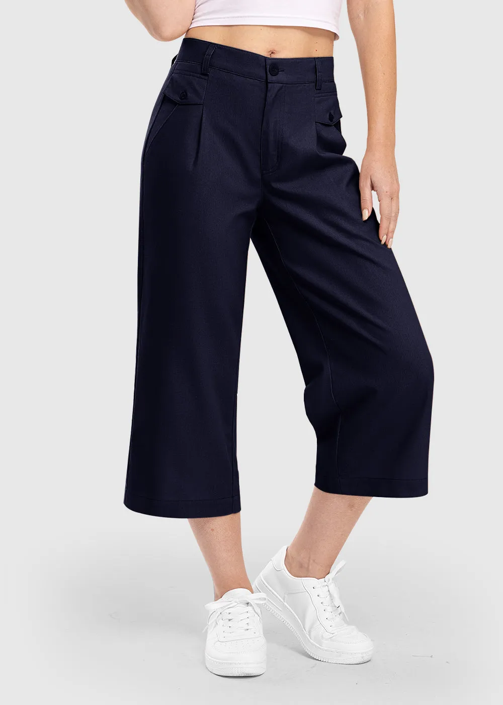 Women High Waisted Wide Leg Linen Palazzo Capri Pants