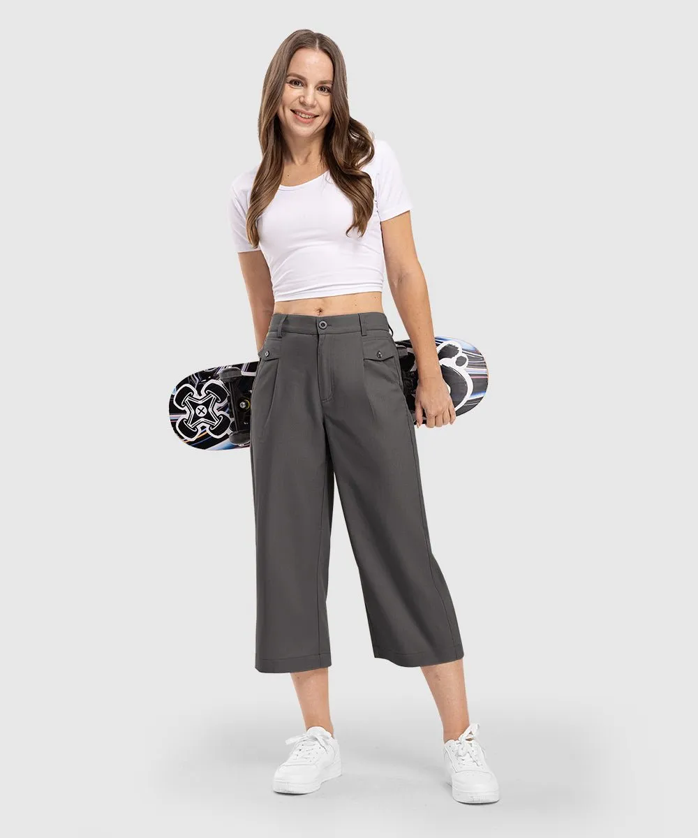 Women High Waisted Wide Leg Linen Palazzo Capri Pants