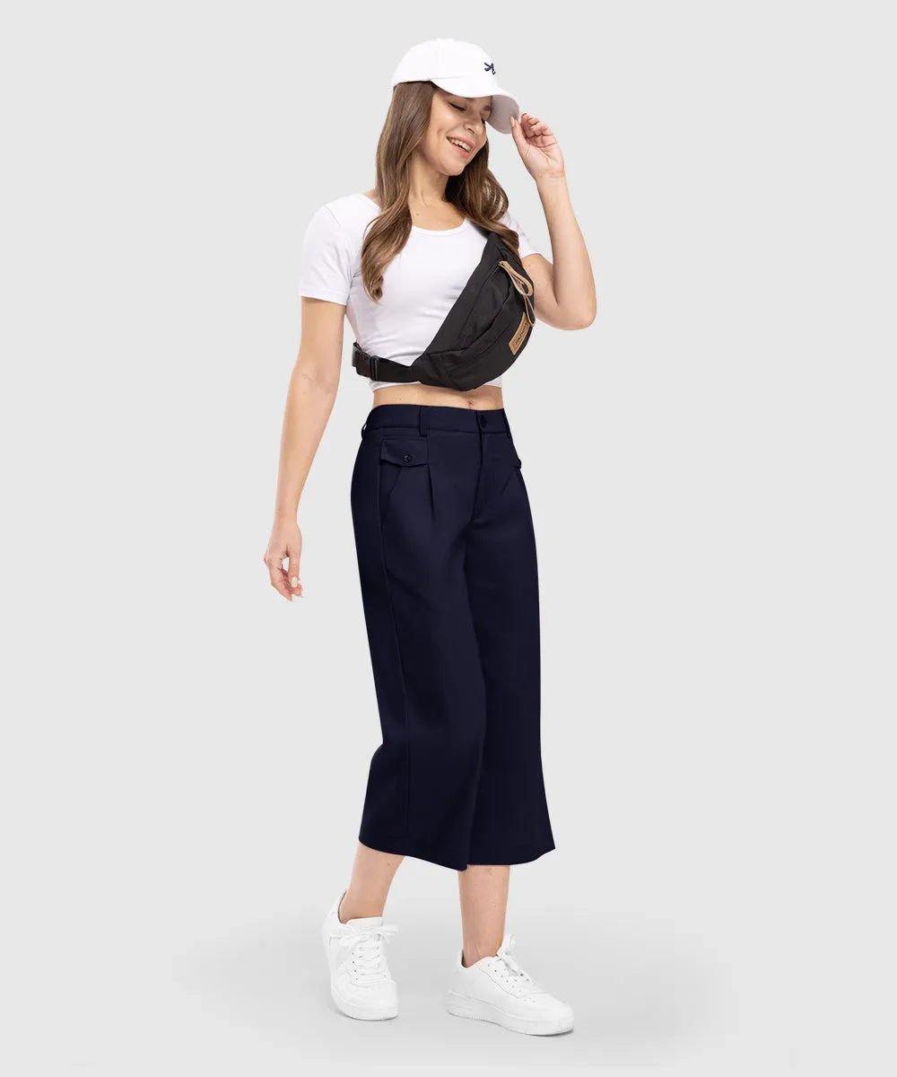 Women High Waisted Wide Leg Linen Palazzo Capri Pants