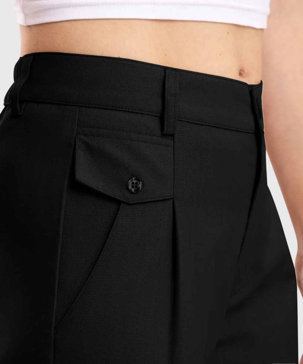 Women High Waisted Wide Leg Linen Palazzo Capri Pants
