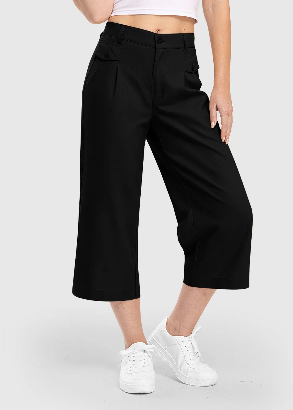 Women High Waisted Wide Leg Linen Palazzo Capri Pants