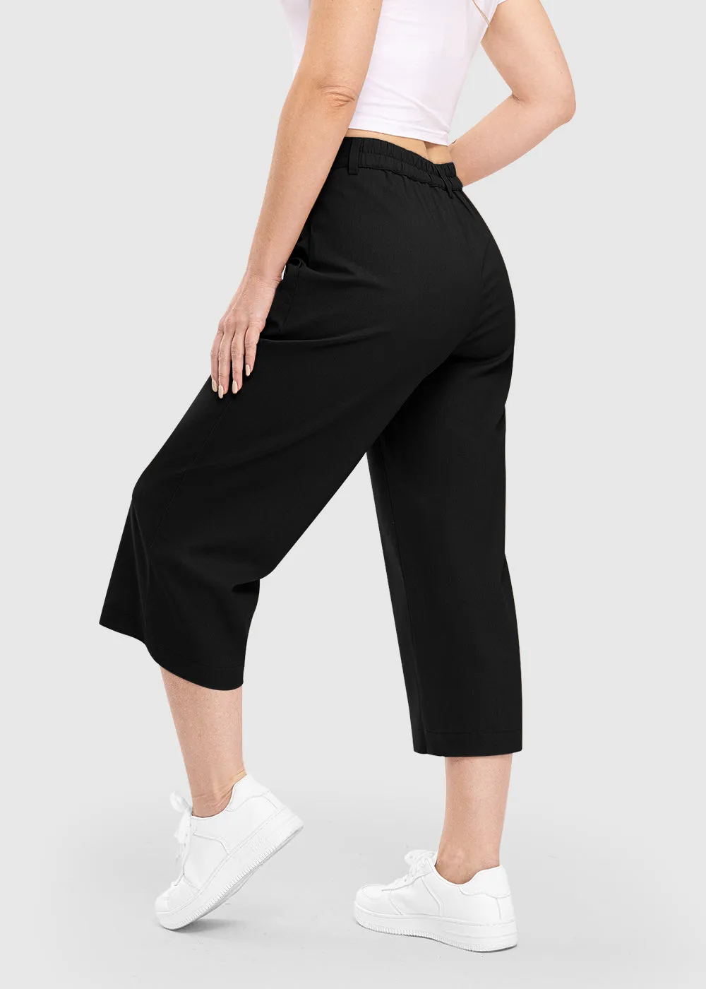 Women High Waisted Wide Leg Linen Palazzo Capri Pants