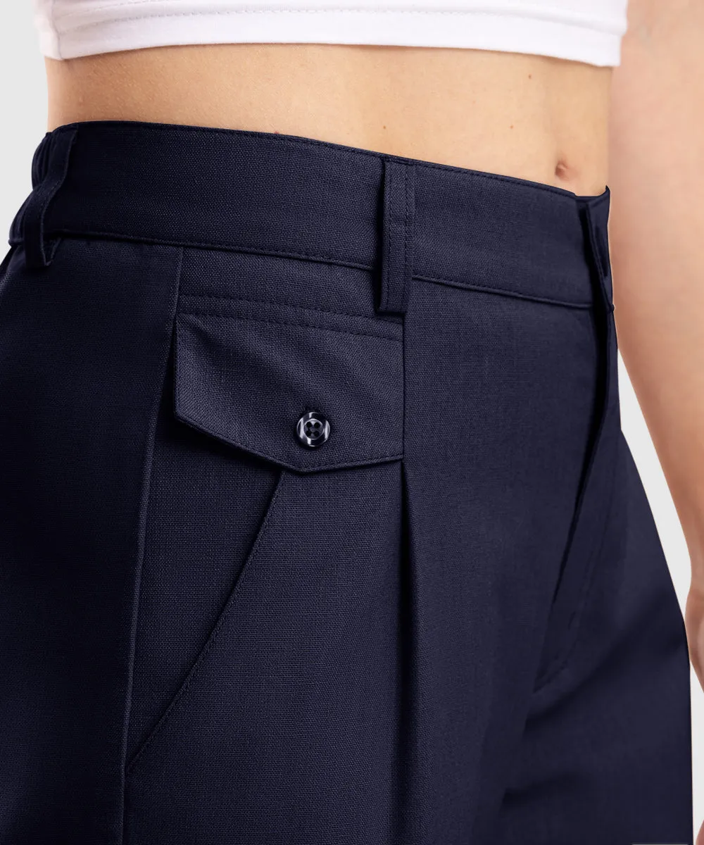 Women High Waisted Wide Leg Linen Palazzo Capri Pants