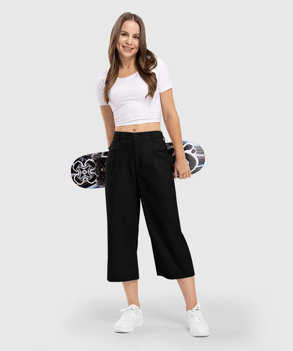 Women High Waisted Wide Leg Linen Palazzo Capri Pants