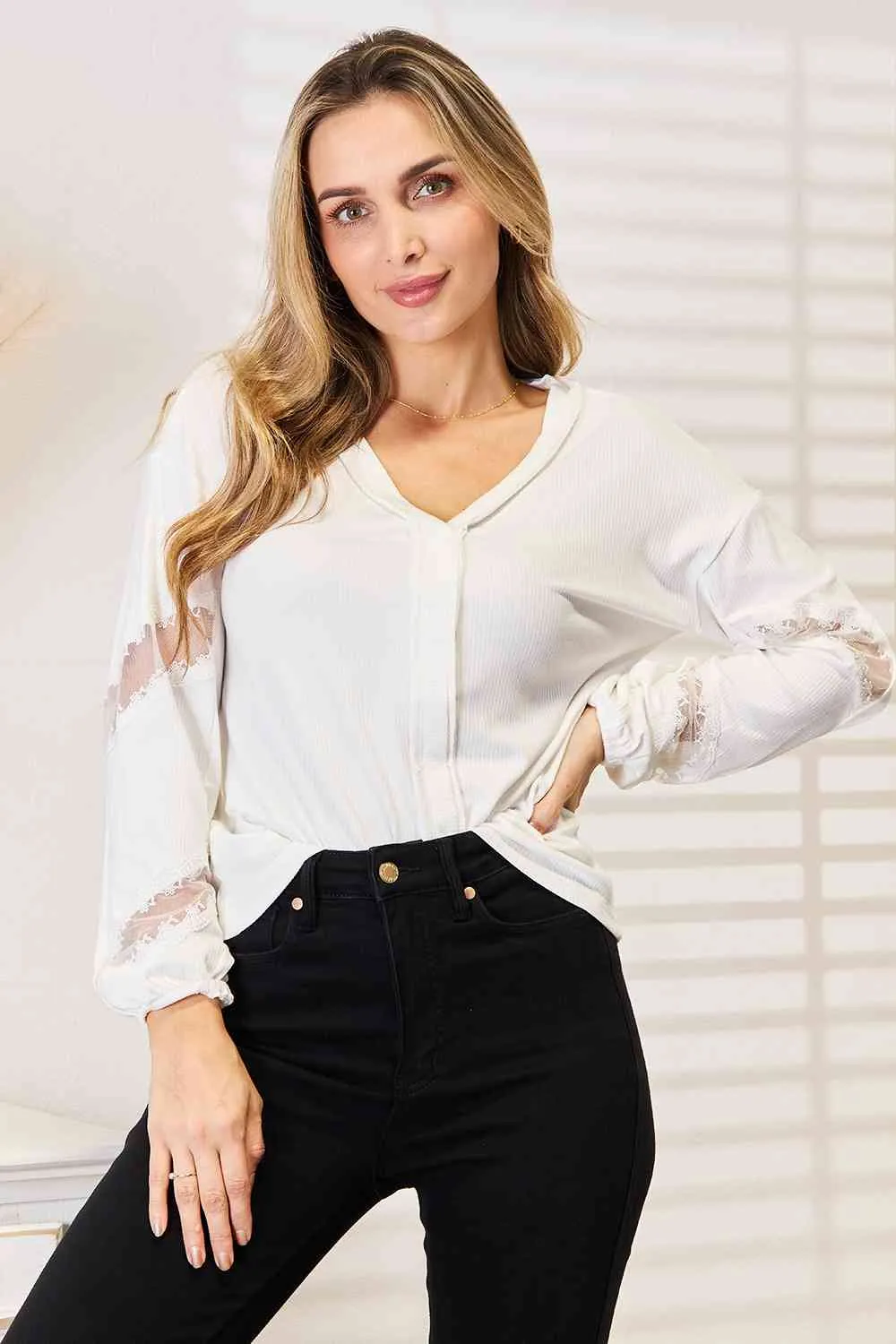 Women's Double Take V-Neck Dropped Shoulder Blouse
