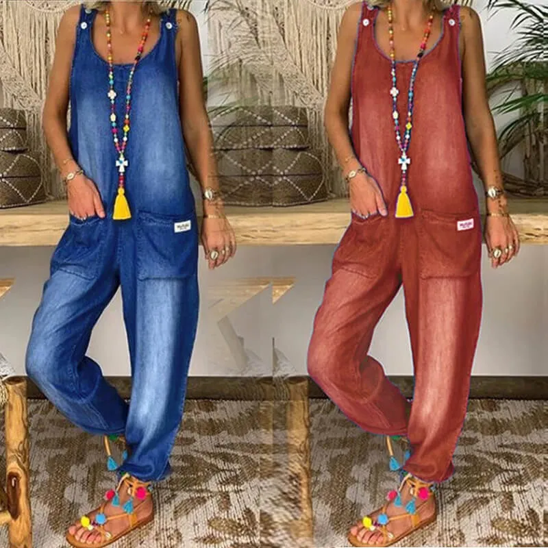 Women's Loose Baggy Wide Leg Drop Crotch Jumpsuit Rompers Overalls