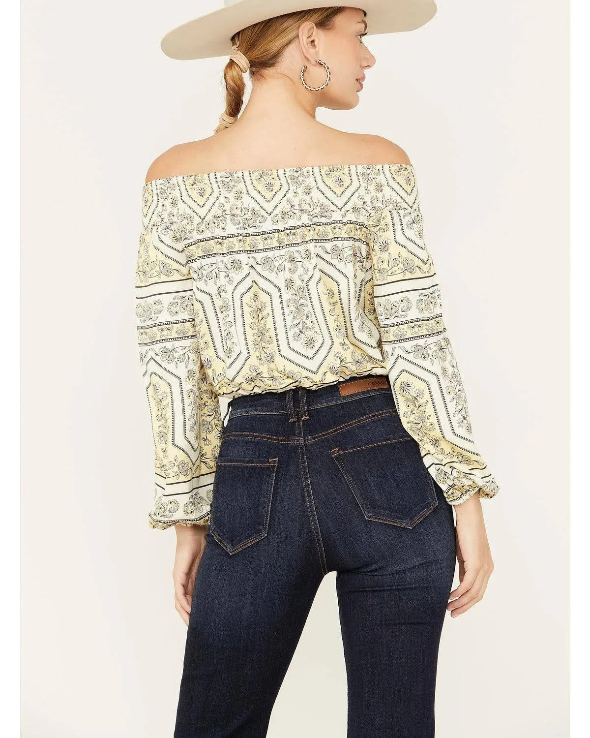 WOMENS OFF THE SHOULDER PRINT TOP