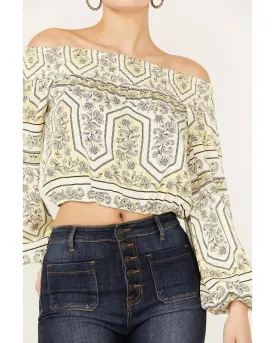 WOMENS OFF THE SHOULDER PRINT TOP