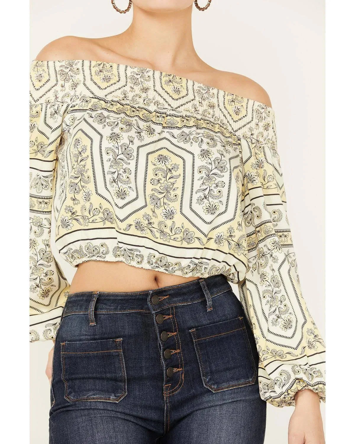 WOMENS OFF THE SHOULDER PRINT TOP