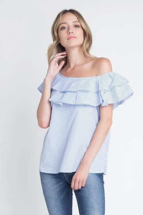 Womens Striped Off Shoulder Ruffle Stripe Blouse