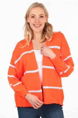 Wool Blend Open Front Cardigan Thin Stripes in  Orange and Light Blue