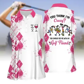 You Should See Me With My Golf Friends Wine Version Women Sleeveless Polo Shirt, Ladies Sleeveless Golf Shirt